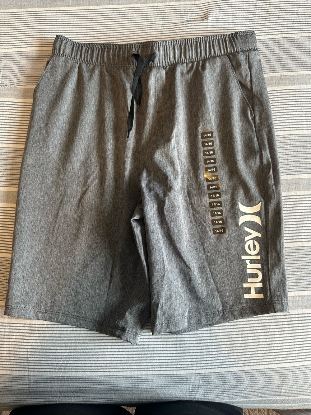 Hurley Charcoal Gray Shorts with White Logo